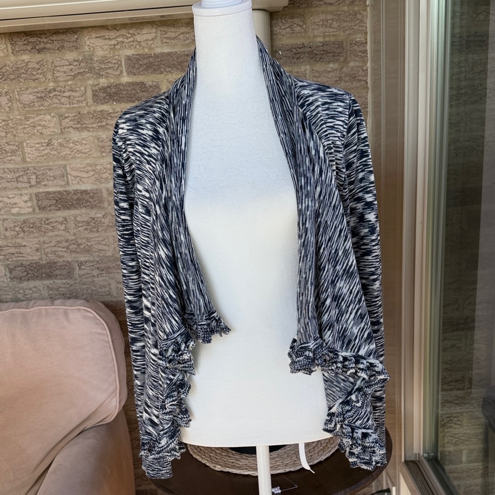 Blue and White Knit Cardigan